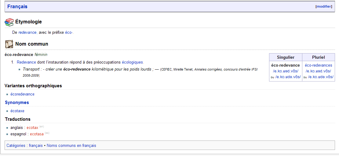 Article sur l'ecoredevance sur Wiktionary