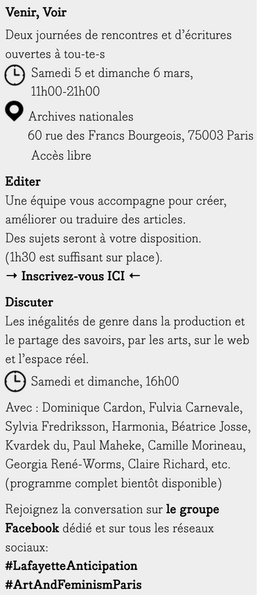 Informations pratiques pour l'edit-a-thon des 5 et 6 mars aux Archives nationales. Suivre le lien pour s'inscrire.